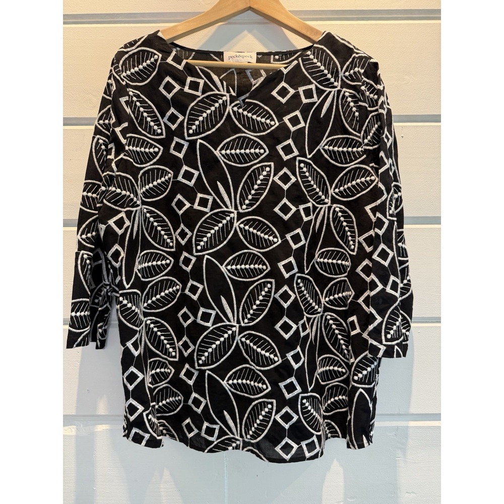 Peck&peck Black Embroidered Blouse Shirt No size tag, see measurements